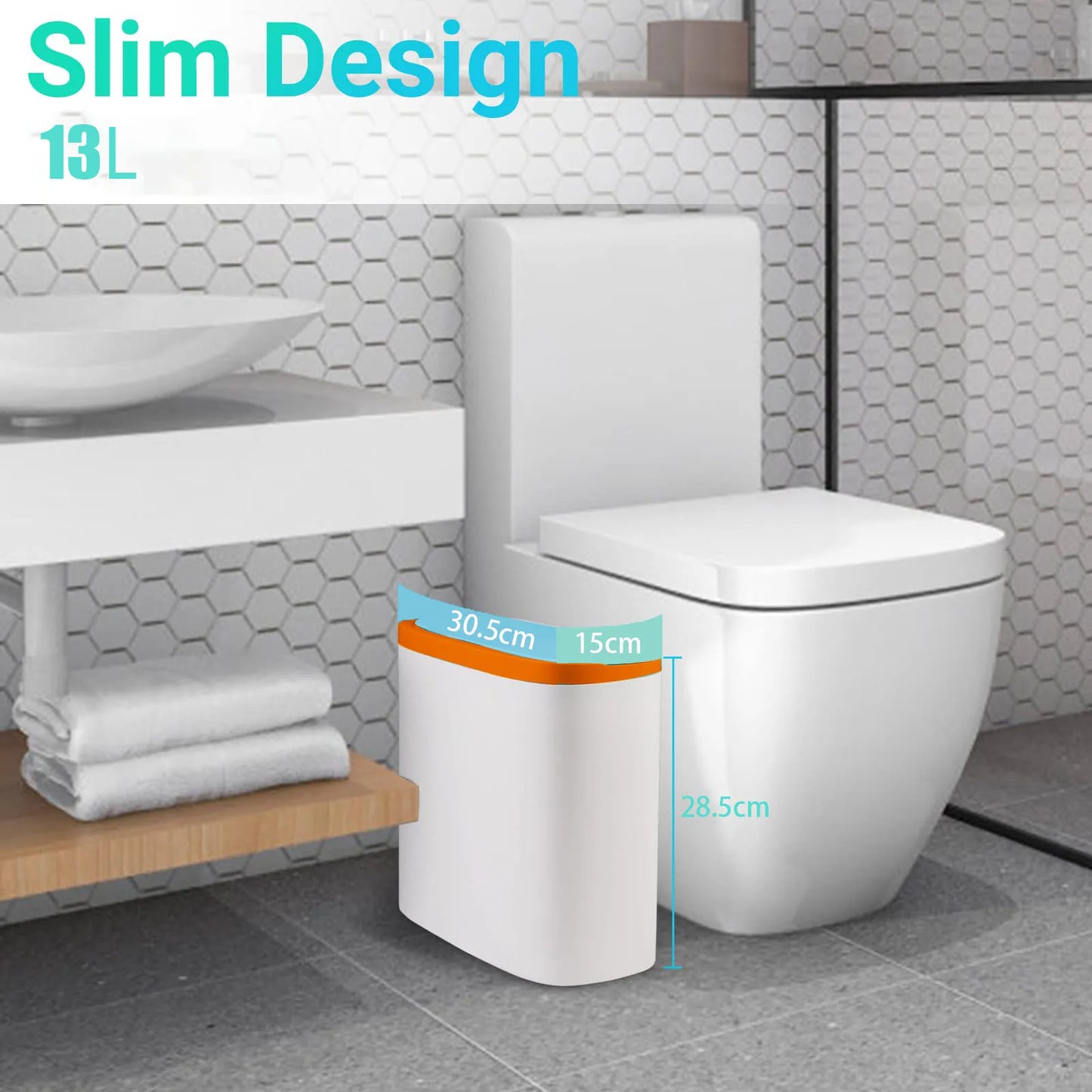 Automatic Touchless Bathroom Trash Can – Motion Sensor Waterproof Slim Garbage Bin for Kitchen & Bedroom