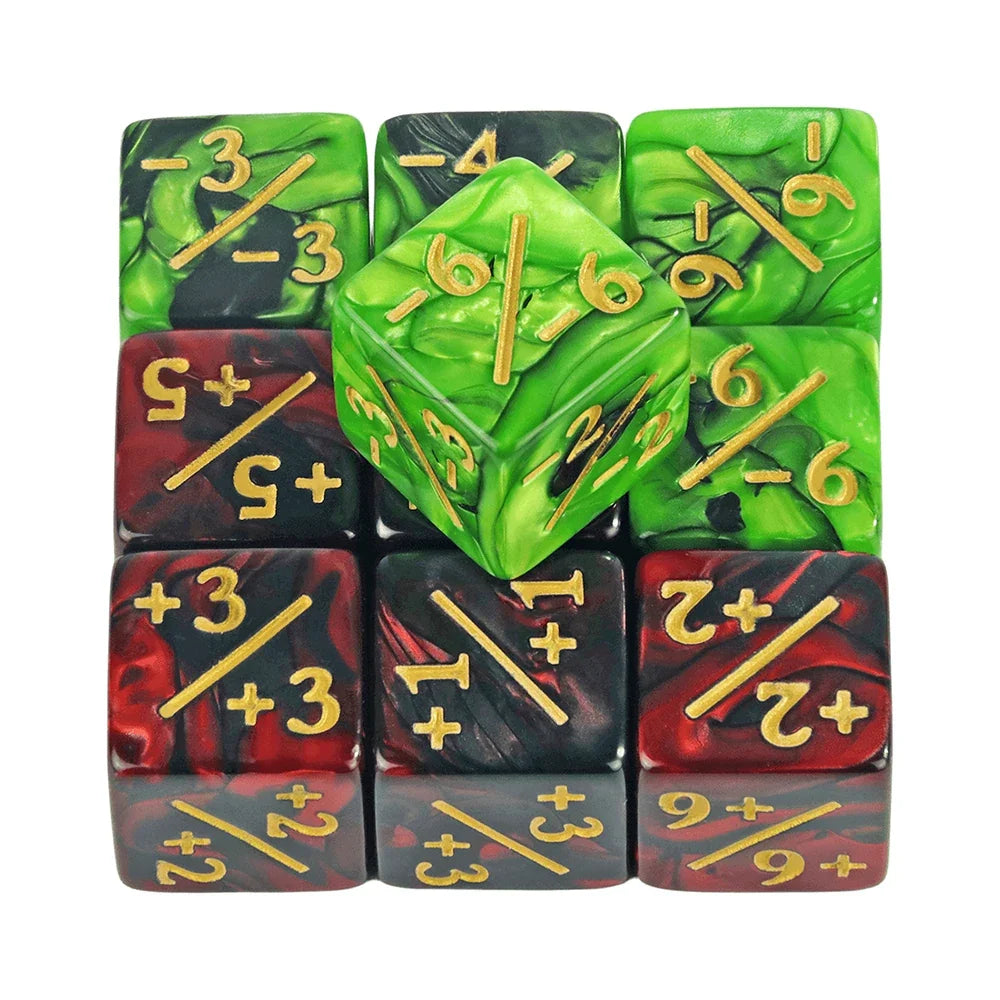 10pcs D6 Dice Counter Set - +1/+1 & -1/-1 Six Sided Dice for Math Teaching, Kids Arithmetic Toys and Card Game Accessories