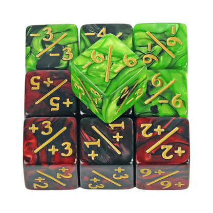 10pcs D6 Dice Counter Set - +1/+1 & -1/-1 Six Sided Dice for Math Teaching, Kids Arithmetic Toys and Card Game Accessories