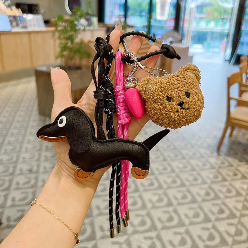 Leather Dachshund Bag Pendant - Creative Dog Keychain & Car Keyring Charm Gift