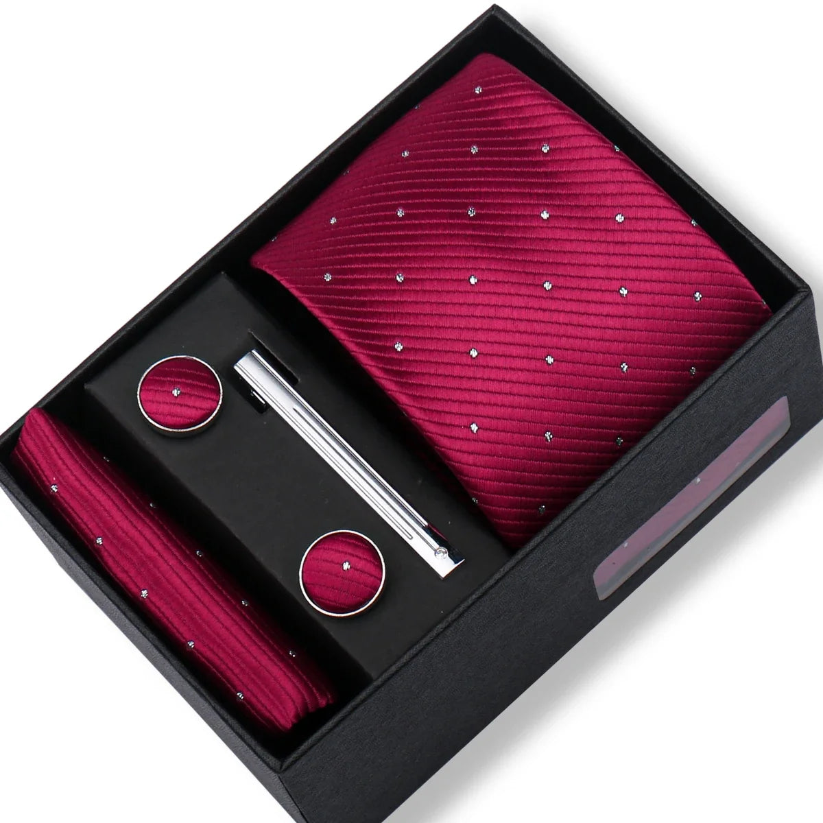 Men’s Green Tie Gift Box Set - Premium Business Necktie with Hanky, Cufflinks & Tie Clip for Wedding Formal Wear