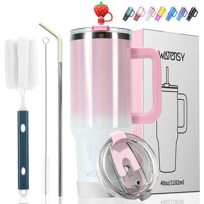 WATERSY 30oz/40oz Stainless Steel Insulated Tumbler with Handle & Straw – Large Capacity Thermal Travel Mug for Coffee & Cold Drinks