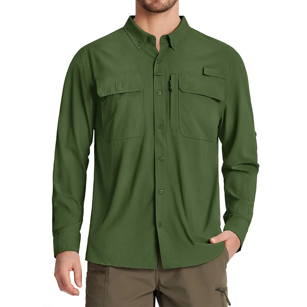 TACVASEN Men's UPF 50+ Sun Protection Fishing Shirt – Quick-Dry Long Sleeve Mesh Hiking & Work Shirt