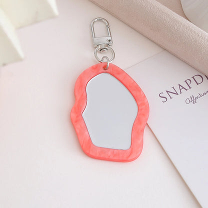 Mini Resin Makeup Mirror Keychain - Irregular Portable Touch-Up Mirror Bag Charm for Purses & Backpacks