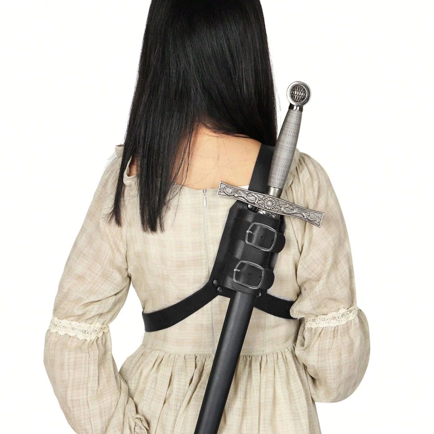 Retro Leather Back Sword Holder — Medieval Shoulder Scabbard LARP Accessory for Adult Rapier & Knife Props