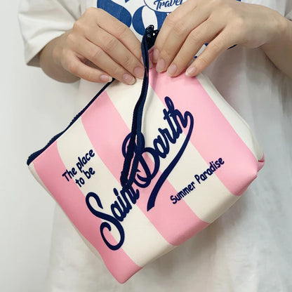 S-SAINT BARTH Pink Neoprene Clutch Bag – Trendy Vertical Zip Pouch Makeup & Toiletry Purse for Women