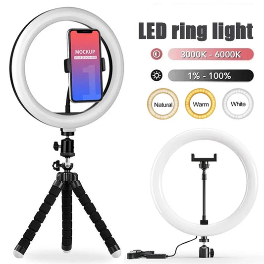 10 Inch LED Selfie Ring Light - Dimmable Photography Fill Lamp With Mini Tripod for Phone Live Video Studio