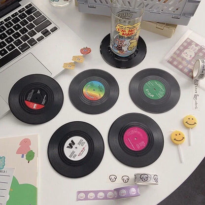 2/4/6PCS Retro Vinyl Record Drink Coasters | Anti-Slip Heat Resistant Mug Mats | Music-Themed Coffee Table Placemats Decor