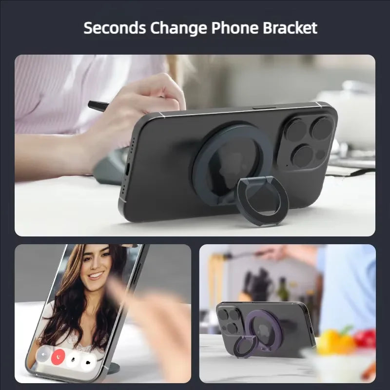 Magnetic Phone Ring Holder - 360° Rotating Foldable Dual-Sided Magnetic Stand for iPhone 17/16/15