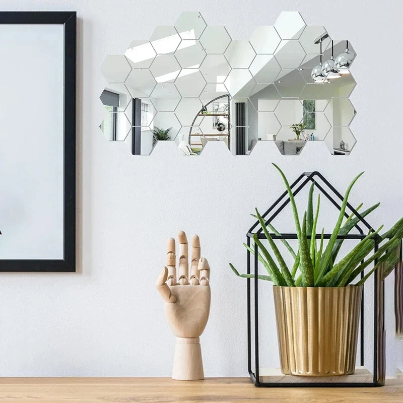 45Pcs Hexagon Mirror Wall Stickers - DIY Decorative Tiles for Home Wall Art Design