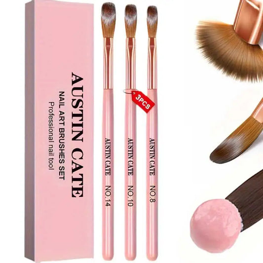 3Pcs Acrylic Nail Brush Set #8/10/14 - Professional Nail Brushes for Acrylic Powder Extensions, 3D Carving & Nail Art Salon Tools