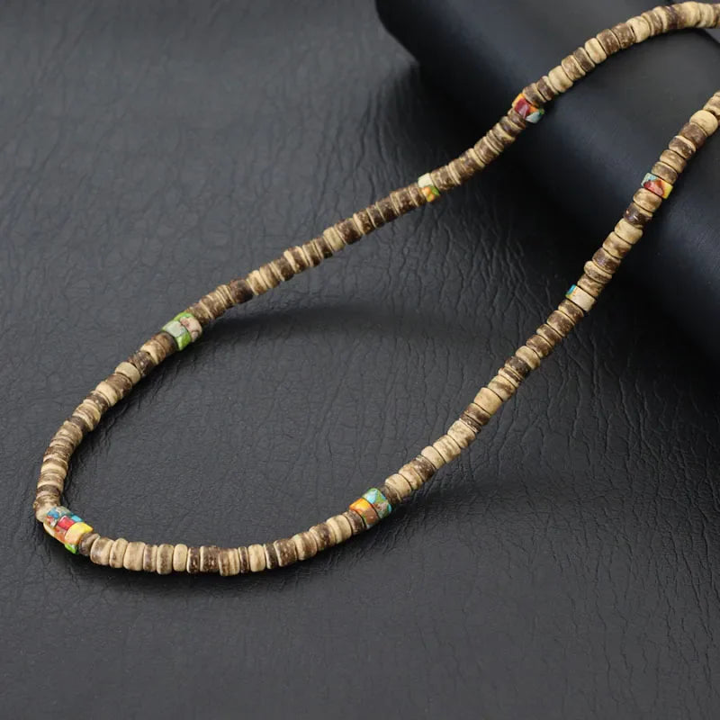 Noter Men’s Natural Coconut Beads Necklace – 19-Inch Handmade Wooden Choker for Casual Jewelry & Gifts