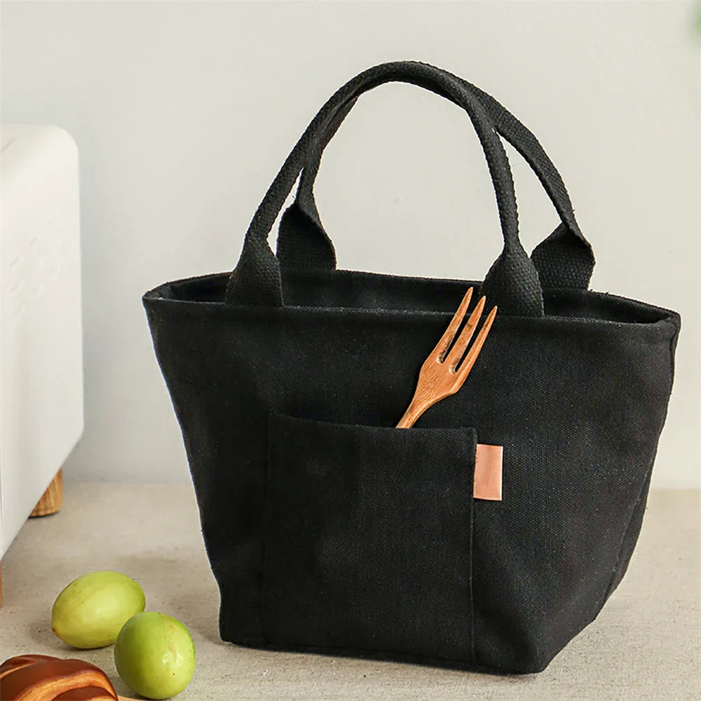 Insulated Canvas Lunch Bag – Large Capacity Reusable Tote with Zipper, Portable Storage Bag for School and Picnic