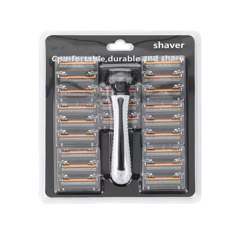 Men’s 3-Layer Reusable Razor - Multi-Tool Shaver with Replaceable Head Design and Imported Blades for Smooth Shaving