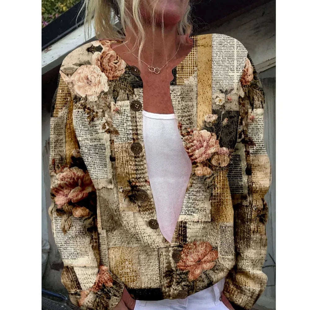 Women’s 3D Print Knitted Cardigan - Autumn Winter Vintage Thin Sweater Casual Fashion Knit Top