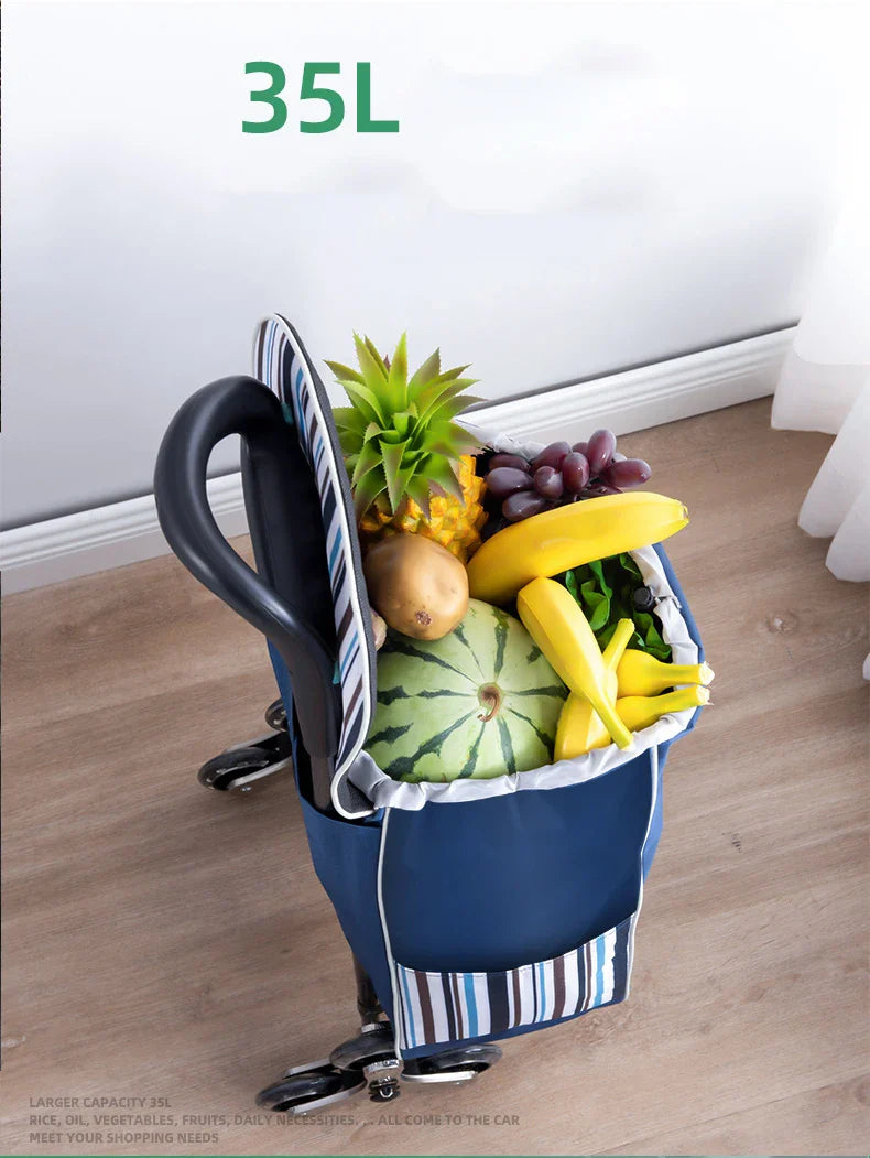 Lightweight Folding Grocery Shopping Trolley – Hand-Pull Stairs Climbing Cart for Household & Outdoor Travel