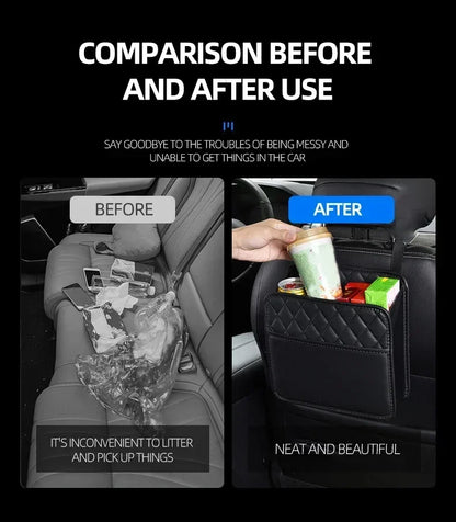 2024 Multi-Functional Car Seat Storage Bag – Leather Garbage & Storage Bag, Portable Trash Can for Most Car Models