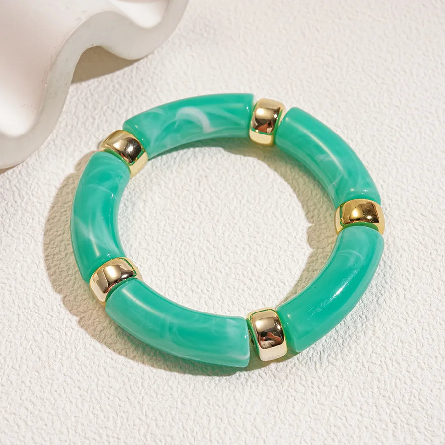 Leopard Print Bamboo Tube Acrylic Bracelets - Retro Stretch Beaded Bangles for Women & Men, Stackable Jewelry Gift