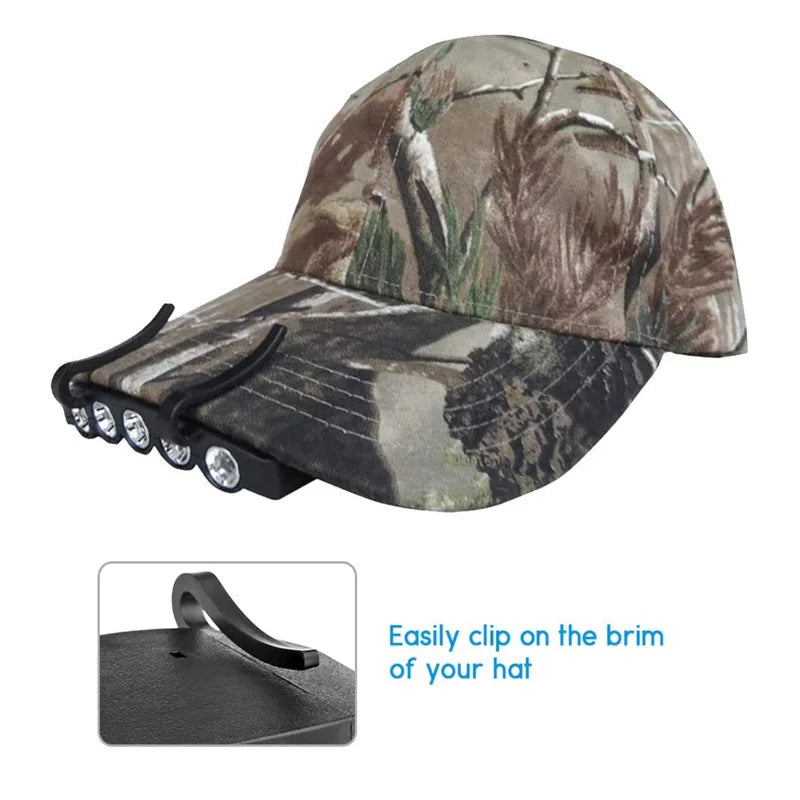 Portable 5 LED Clip Hat Light - Waterproof Headlamp Flashlight for Night Running, Fishing & Outdoor Activities