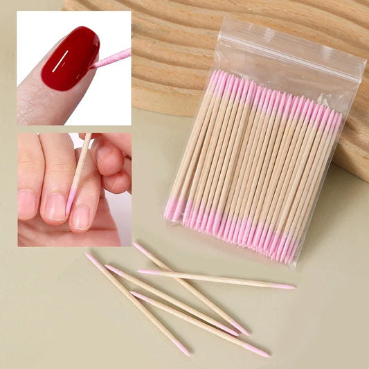 100Pcs Double-Ended Cotton Swabs - Fine Point Beauty Tools for Nail Art, Makeup & Eyeliner Correction
