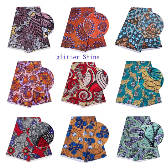 Nigerian Golden Super Ankara Fabric - Glitter Wax Batik Print for Sewing & Crafts