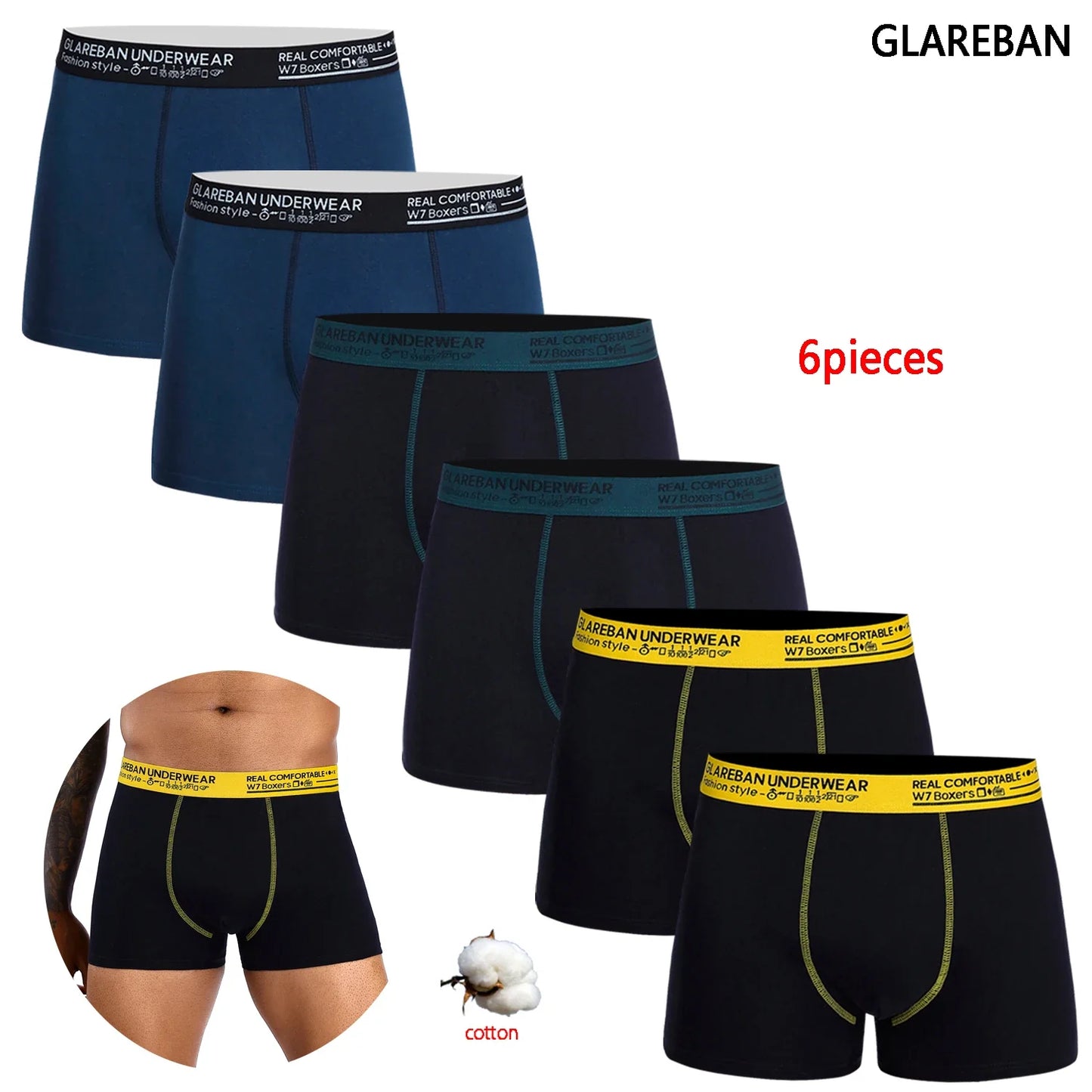 6-Pack Men's Black Boxer Shorts – Soft, Breathable Underwear for Comfort