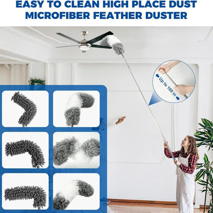 2.8M Extendable Microfiber Duster - Curved Ceiling Cleaning Brush with Electrostatic Dust Collector Pole