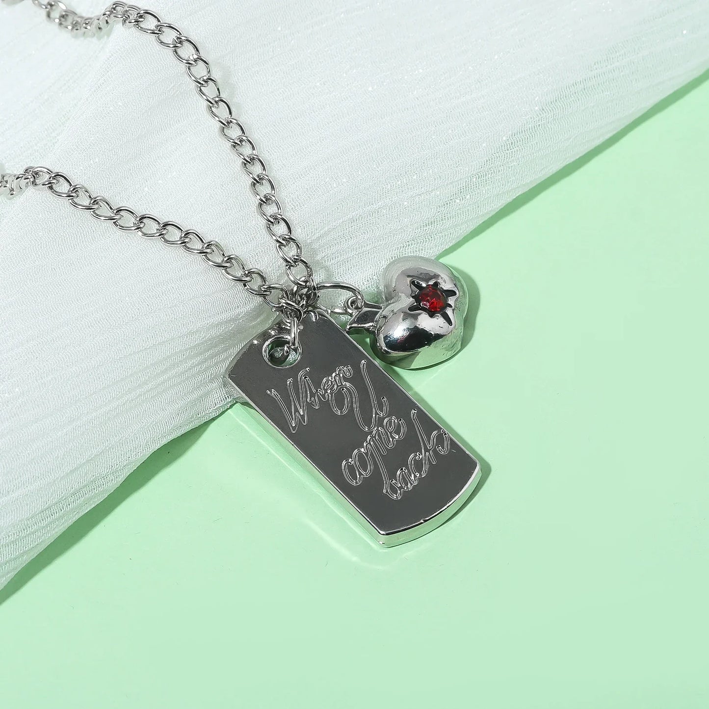 Love and Deep Space Caleb Necklace - Ruby Apple Square Card Pendant Cosplay Jewelry Gift & Collectible Accessory