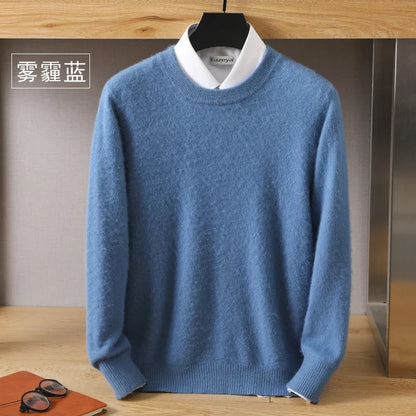 Men's Pure Mink Cashmere Sweater - O-Neck Long Sleeve Knit Pullover Autumn Winter Luxury Top