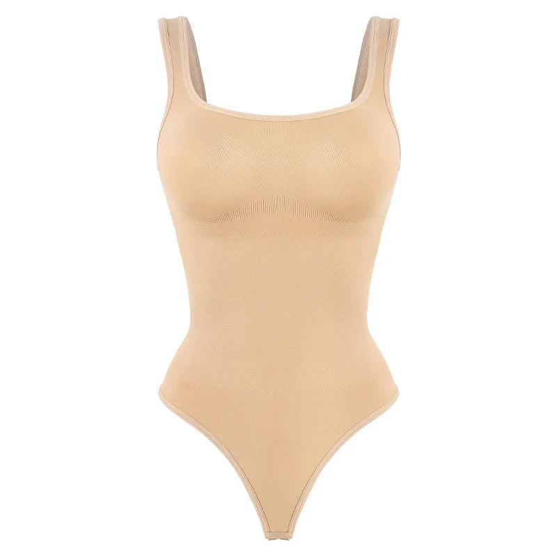 Women’s Seamless Shapewear Bodysuit - Tummy Control Square Neck Slimming Backless Thong Body Shaper