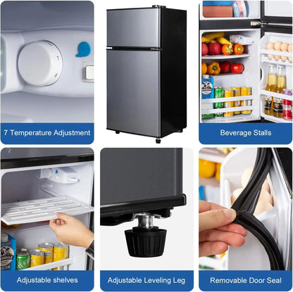 Mini Fridge with Freezer - 2.9 Cu.Ft Double Door Compact Refrigerator with Energy Saving & Adjustable Thermostat