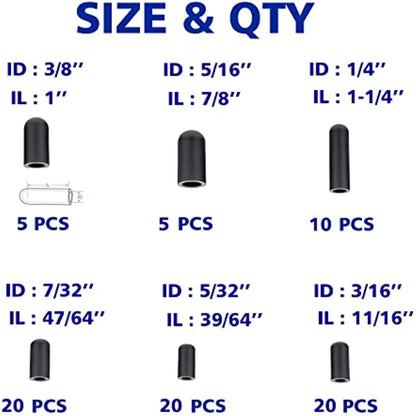 80PCS Black Vacuum Dust Cap Set - Rubber Carburetor Hose Covers for Automotive Vacuum Line Protection