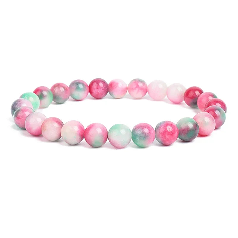 Natural Stone Bead Bracelet - Amethyst Crystal Quartz Aquamarine Jade Agate Elastic Bangle Jewelry for Women & Men