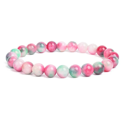 Natural Stone Bead Bracelet - Amethyst Crystal Quartz Aquamarine Jade Agate Elastic Bangle Jewelry for Women & Men