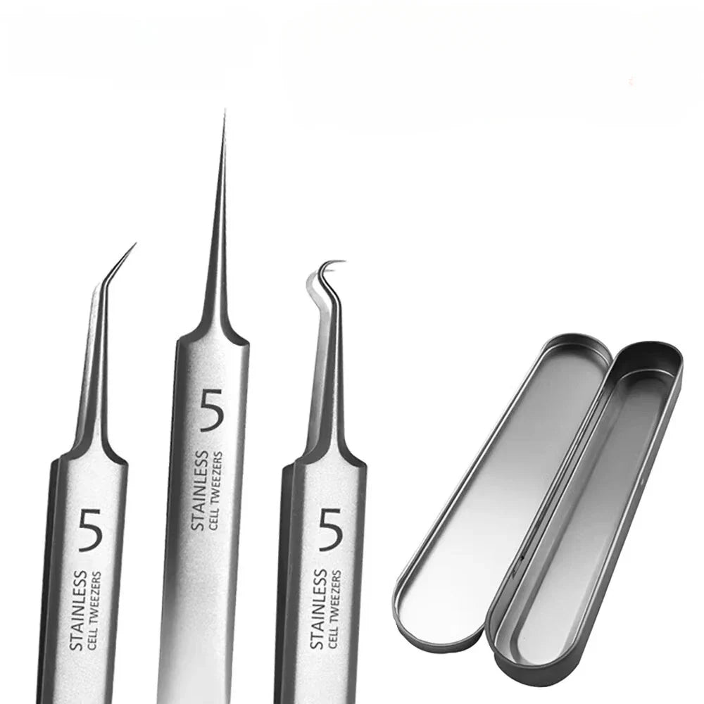 1/3/8PCS Stainless Steel Blackhead Removal Tool Set – Facial Tweezers, Acne Needles & Beauty Blackhead Removers
