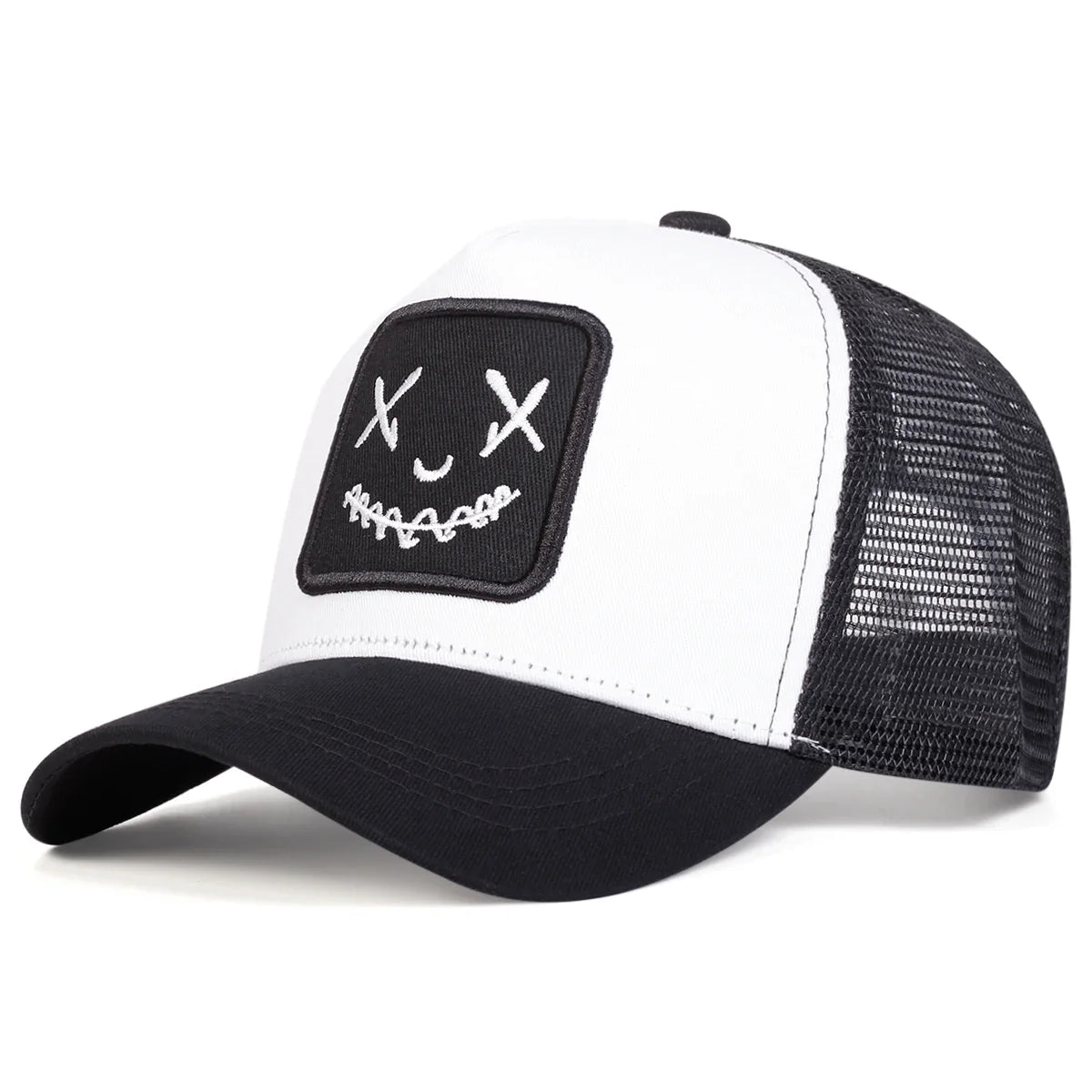 Ghost Face Embroidery Baseball Cap - Unisex Adjustable Mesh Hat for Spring Summer Outdoor Sun Protection