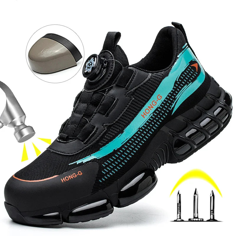 Men’s Safety Work Shoes – Steel Toe, Puncture-Proof, Anti-Smash Industrial Sneakers with Rotary Buckle