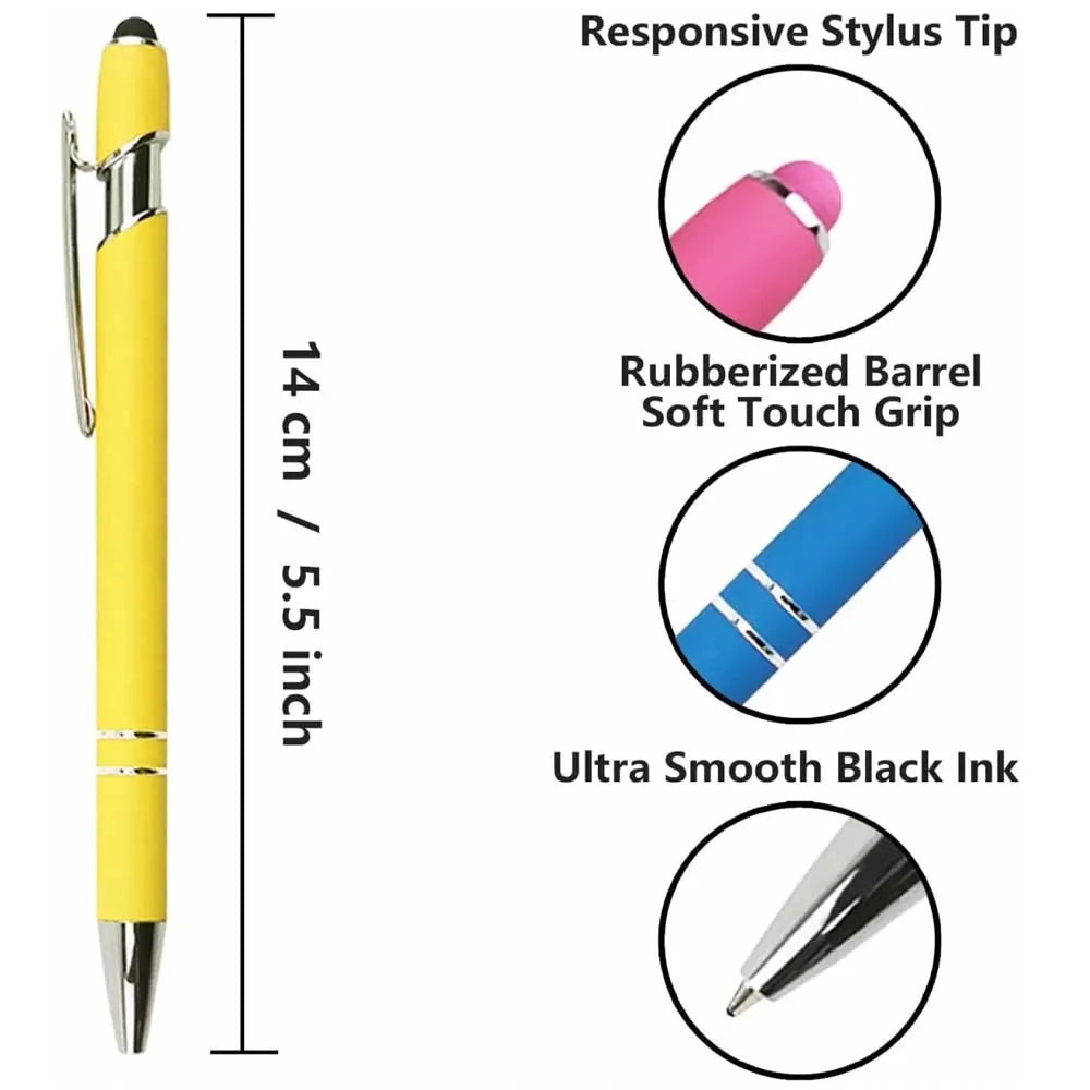 2-in-1 Metal Stylus Ballpoint Pen — 1.0mm Black Ink Pen for Smartphone and Tablet, Set of 5–10 Pieces