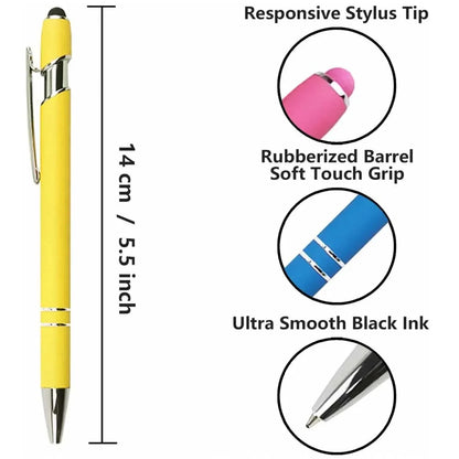 2-in-1 Metal Stylus Ballpoint Pen — 1.0mm Black Ink Pen for Smartphone and Tablet, Set of 5–10 Pieces