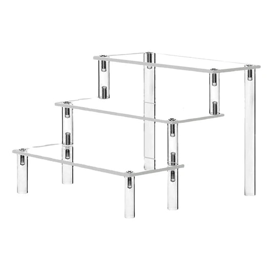 Acrylic Display Stand Rack - 1-4 Tier Transparent Trapezoid Organizer Shelf For Cupcakes, Perfume, Dolls & Collectibles