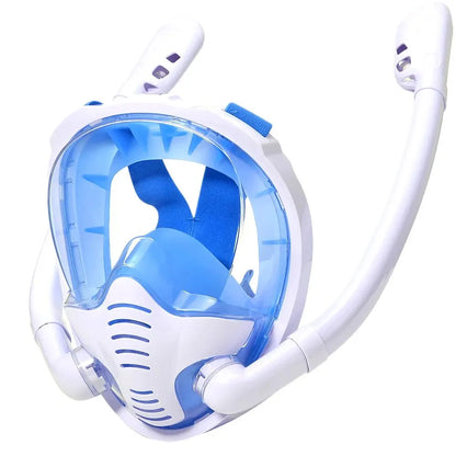 Full Face Snorkel Mask - 180° Panoramic Silicone Dry-Top Diving Mask with 2 Snorkels