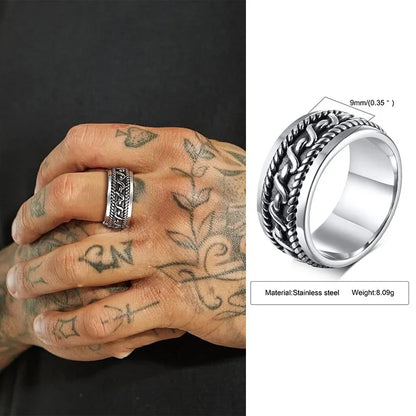 Punk Vintage Ethnic Rings for Men – Retro Viking Knot Rune, Black Geometric Square Stone Signet Jewelry