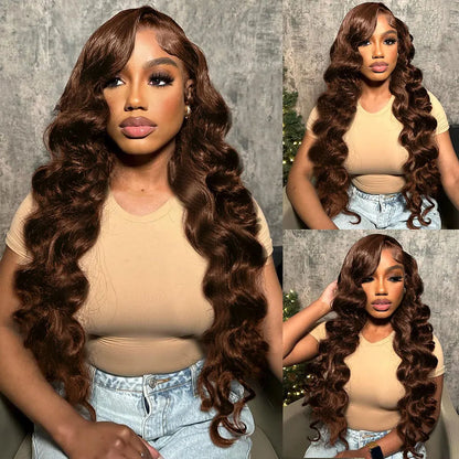 Chocolate Brown Deep Wave Lace Frontal Wig - 13x4 Transparent Lace 34 Inch Human Hair Curly Wig 250% Density