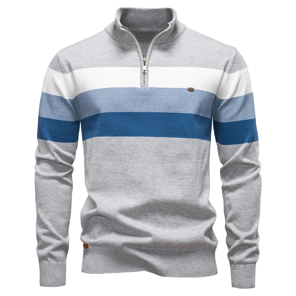 AIOPESON Men's Patchwork Sweater - Cotton Zipper Mock Neck Warm Winter Casual Pullover Top