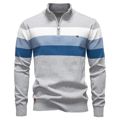 AIOPESON Men's Patchwork Sweater - Cotton Zipper Mock Neck Warm Winter Casual Pullover Top