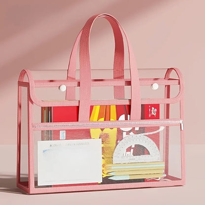 Double Layer Clear Tote Bag - Large Waterproof Portable Handbag for Students, Books, Documents & Stationery Storage