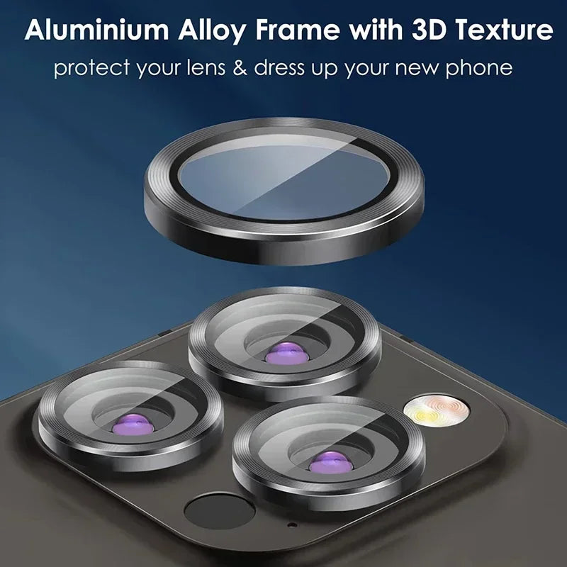3PCS Metal Camera Lens Protector - Tempered Glass Cover for iPhone 11 12 13 14 15 Pro Max & Plus