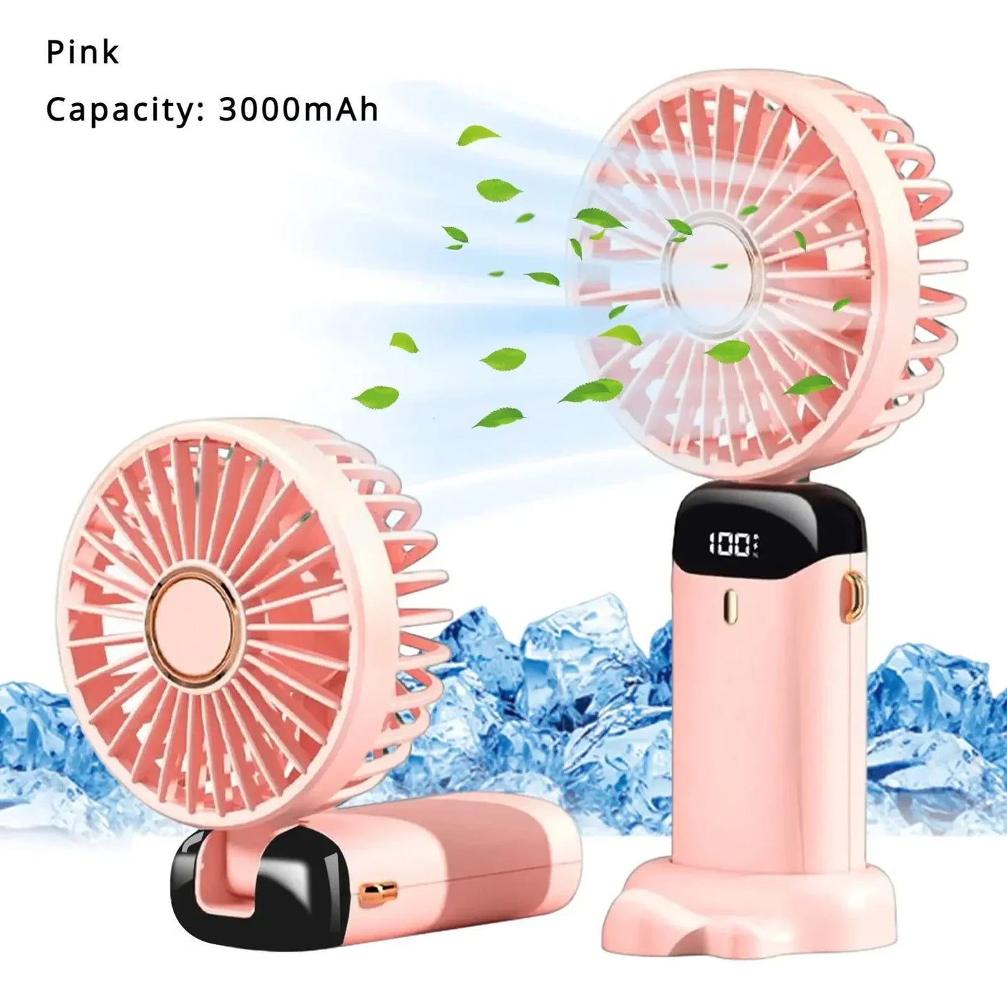 5000mAh Handheld Mini Fan – Wireless USB Rechargeable Portable Fan with Digital Display, Phone Holder, 5-Speed Foldable Neck Hanging Fan