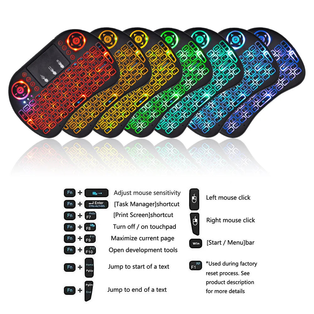 Backlit Mini Wireless Keyboard: 2.4G Air Mouse with Touchpad Keyboard i8 - Arabic, French, Spanish, Russian Support for PC, Android TV Box