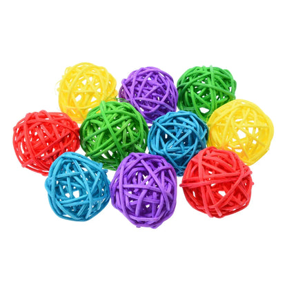 10pcs Sepak Takraw Parrot Chew Toys – Primary Color Foot & Beak Chewing, Scratching Toy for Birds